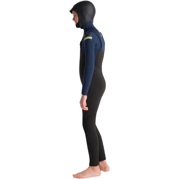 2025 C-Skins Junior Nuwave Session 5/4mm Hooded Chest Zip Wetsuit C-NSE54JH - Black / Bluestone X / Cool Green